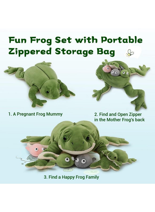 Large Frog Plush Stuffed Animalsstuffed Frog Mommy And 4 Cute Babies Frog Pillow Plush Toy 20 Inch Realistic Plush Toad Set Goliath Frog Stuffed Animal Birthday Gift For Kids