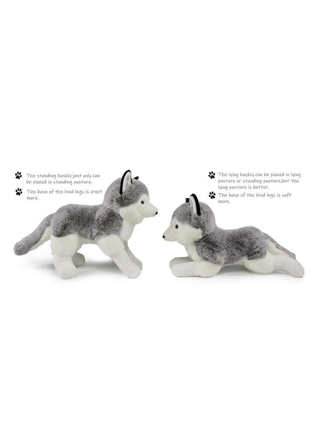 2 Pcs Siberian Huskies Stuffed Animals Standing And Lying Plush Toy