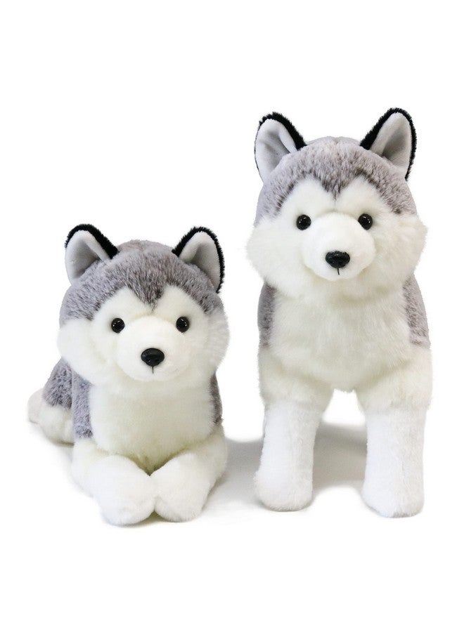 2 Pcs Siberian Huskies Stuffed Animals Standing And Lying Plush Toy