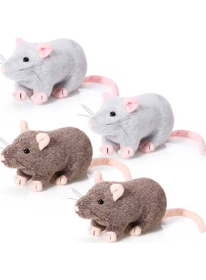 4 Pcs Stuffed Rat Animal Plush Rat Realistic Mouse Plush Brown Gray Fake Rat Toys 7 Inch Soft Cuddly Mouse Plushies For Birthday Party Favor Animal Scary Party Tricky Toys