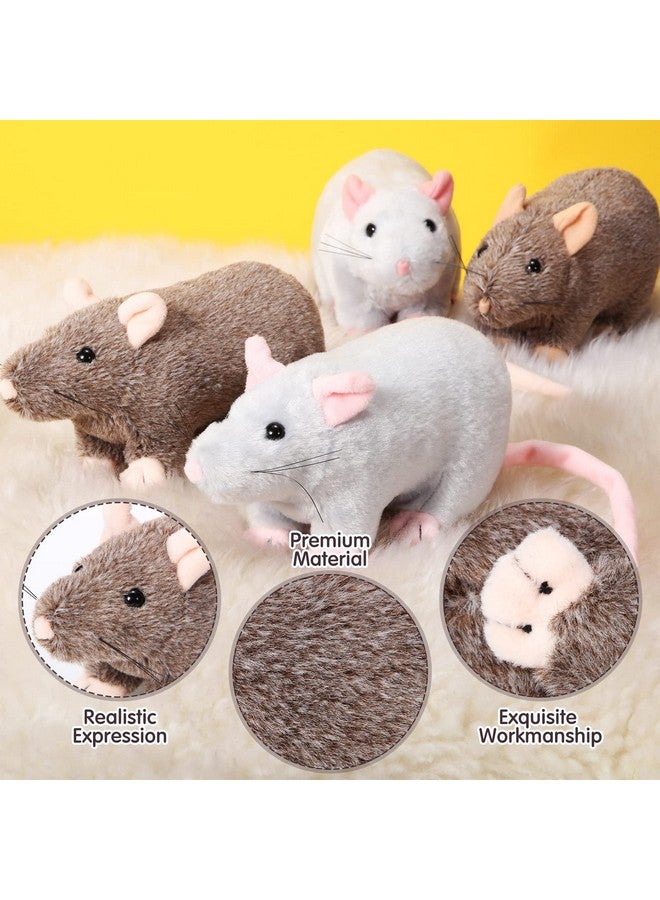 4 Pcs Stuffed Rat Animal Plush Rat Realistic Mouse Plush Brown Gray Fake Rat Toys 7 Inch Soft Cuddly Mouse Plushies For Birthday Party Favor Animal Scary Party Tricky Toys