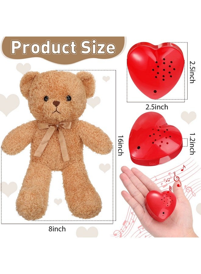 Bear Stuffed Animals With Voice Recorder Set 60 Seconds Voice Sound Recorder Module 16 Inch Soft Plush Bear Cute Stuffed Bear With Zipper Sound Box Recordable Heart For Boys Girls (Light Brown)