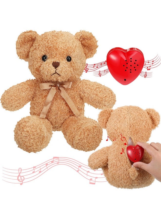 Bear Stuffed Animals With Voice Recorder Set 60 Seconds Voice Sound Recorder Module 16 Inch Soft Plush Bear Cute Stuffed Bear With Zipper Sound Box Recordable Heart For Boys Girls (Light Brown)