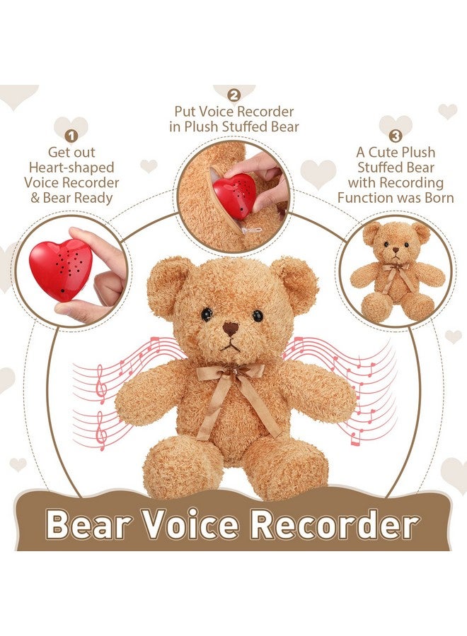 Bear Stuffed Animals With Voice Recorder Set 60 Seconds Voice Sound Recorder Module 16 Inch Soft Plush Bear Cute Stuffed Bear With Zipper Sound Box Recordable Heart For Boys Girls (Light Brown)