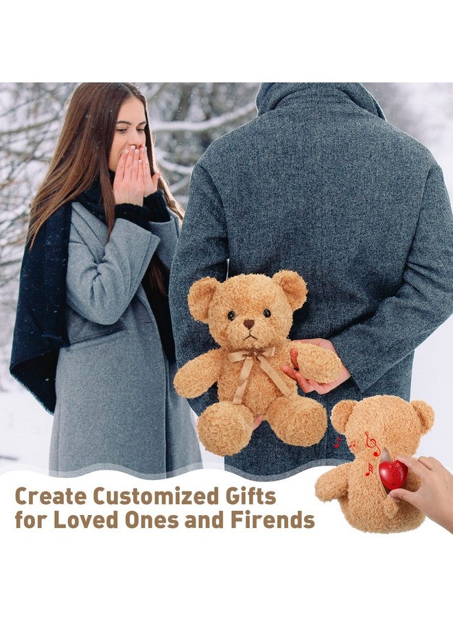 Bear Stuffed Animals With Voice Recorder Set 60 Seconds Voice Sound Recorder Module 16 Inch Soft Plush Bear Cute Stuffed Bear With Zipper Sound Box Recordable Heart For Boys Girls (Light Brown)