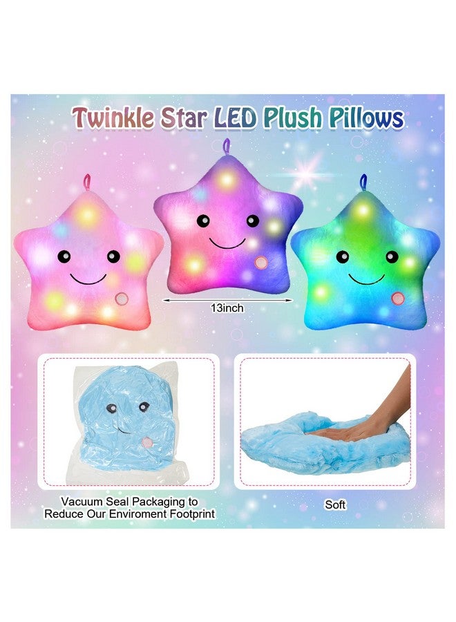 3 Pcs Light Up Star Pillows 13 Inch Twinkle Led Lights Star Throw Pillows Plush Star Pillow Night Light Glowing Cushions Stuffed Pillow For Kids Boys Girls Birthday Gifts Room Home Office Decoration