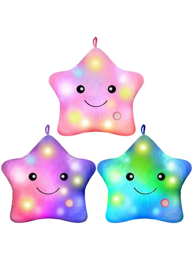 3 Pcs Light Up Star Pillows 13 Inch Twinkle Led Lights Star Throw Pillows Plush Star Pillow Night Light Glowing Cushions Stuffed Pillow For Kids Boys Girls Birthday Gifts Room Home Office Decoration