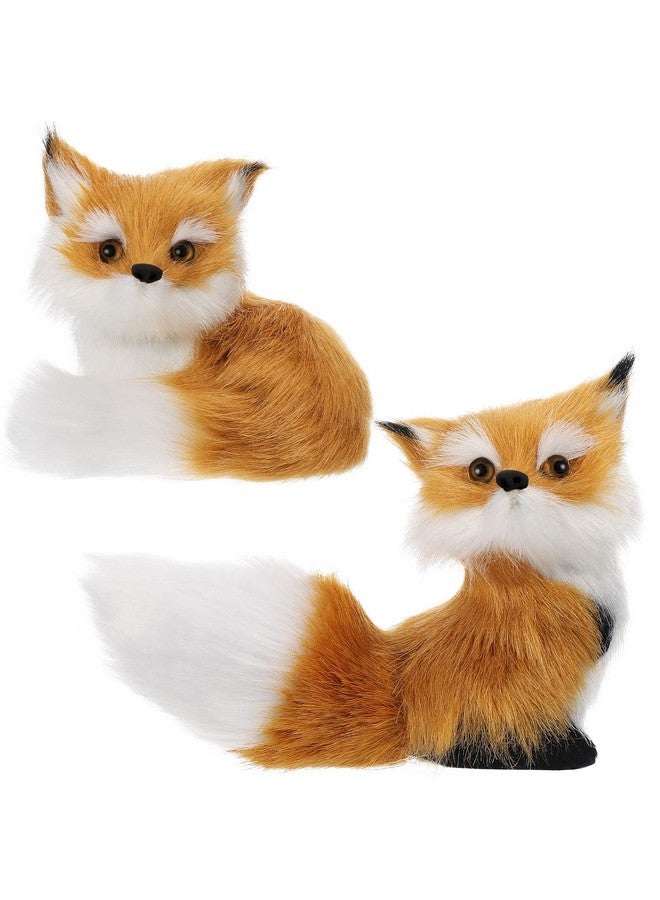2 Piece Simulation Fox Mini Fox Toy Fur Fox Model Stuffed Fox Ornament Static Action Figures Fox Standing Sitting Plush For Home Office Desktop Bag Decoration 3.94 X 3.54 In 3.15 X 2.75 In (Brown)