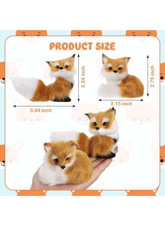 2 Piece Simulation Fox Mini Fox Toy Fur Fox Model Stuffed Fox Ornament Static Action Figures Fox Standing Sitting Plush For Home Office Desktop Bag Decoration 3.94 X 3.54 In 3.15 X 2.75 In (Brown)