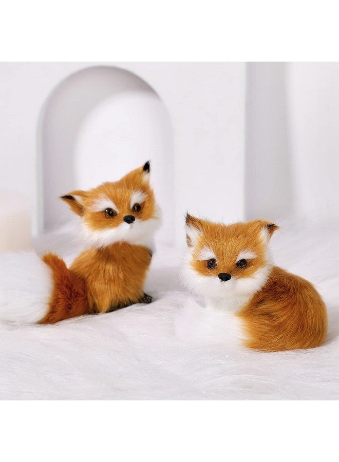 2 Piece Simulation Fox Mini Fox Toy Fur Fox Model Stuffed Fox Ornament Static Action Figures Fox Standing Sitting Plush For Home Office Desktop Bag Decoration 3.94 X 3.54 In 3.15 X 2.75 In (Brown)