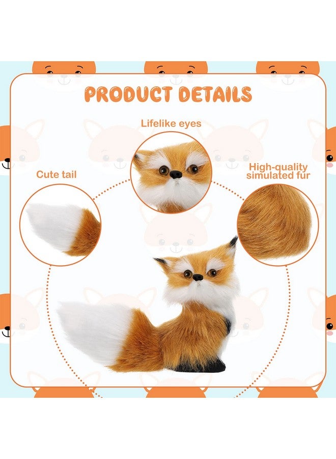 2 Piece Simulation Fox Mini Fox Toy Fur Fox Model Stuffed Fox Ornament Static Action Figures Fox Standing Sitting Plush For Home Office Desktop Bag Decoration 3.94 X 3.54 In 3.15 X 2.75 In (Brown)