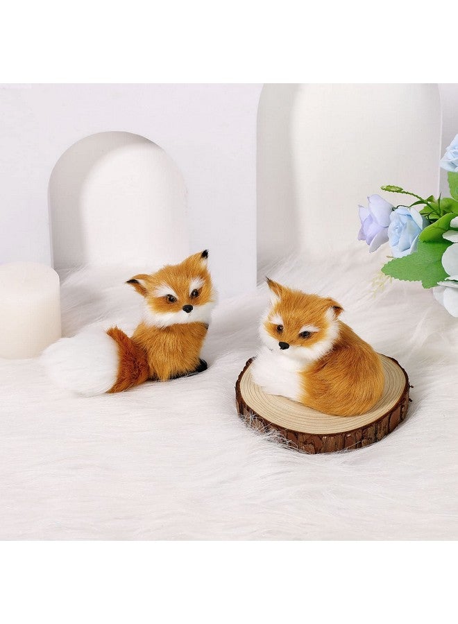 2 Piece Simulation Fox Mini Fox Toy Fur Fox Model Stuffed Fox Ornament Static Action Figures Fox Standing Sitting Plush For Home Office Desktop Bag Decoration 3.94 X 3.54 In 3.15 X 2.75 In (Brown)