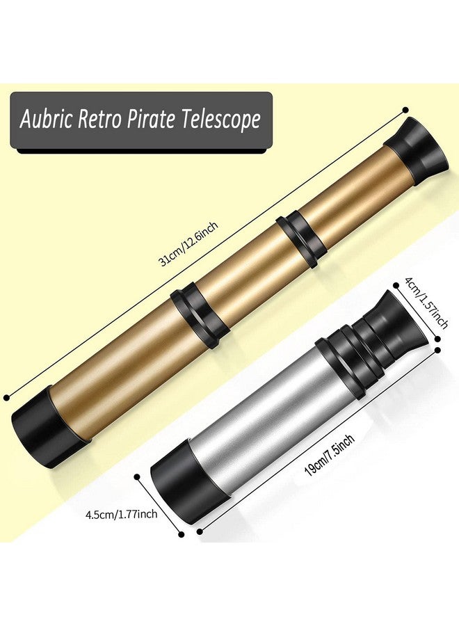 Kids Pirate Telescope & Compass Toy Kits 4Pcs Pack Plastic Collapsible Handheld Retro Telescope Spyglass & Pocket Survival Gear Compass For Pirate Theme Party Cosplay Birthday Xmas Gift For Kids