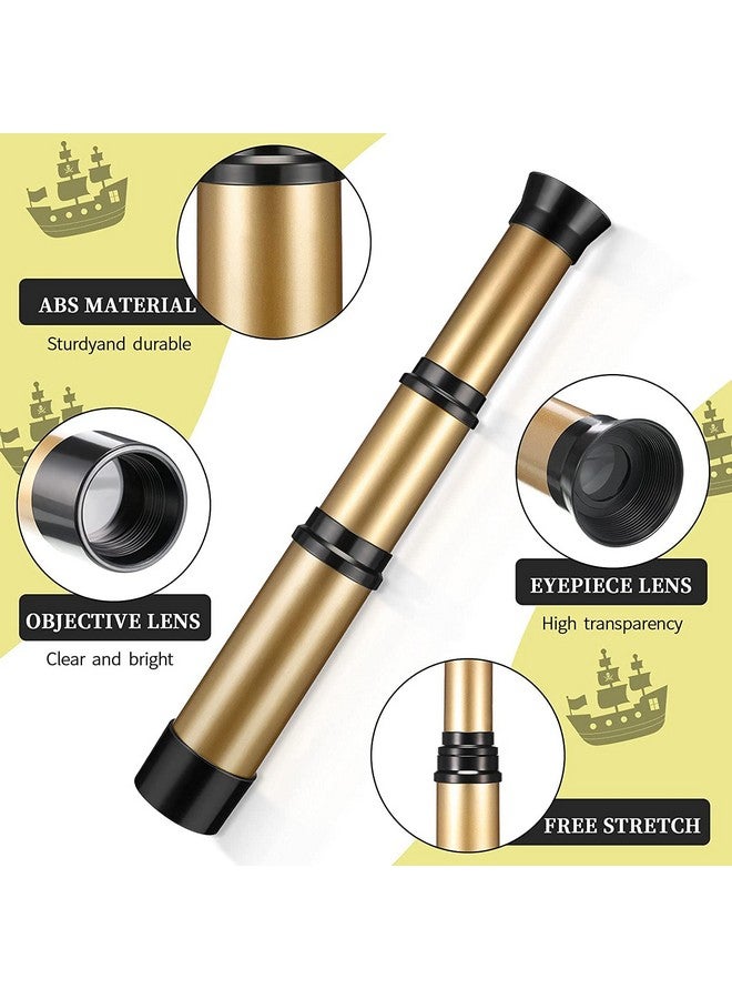 Kids Pirate Telescope & Compass Toy Kits 4Pcs Pack Plastic Collapsible Handheld Retro Telescope Spyglass & Pocket Survival Gear Compass For Pirate Theme Party Cosplay Birthday Xmas Gift For Kids