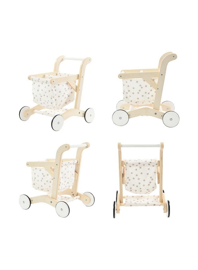 Baby Push Walker Doll Stroller Push Toy For Toddler Shopping Cart For Girls And Boys 1 Years Old Kids Stand Learning Walker Wooden Play Wagon With Wheel Larger Size 15.2 * 18.7 * 19.7