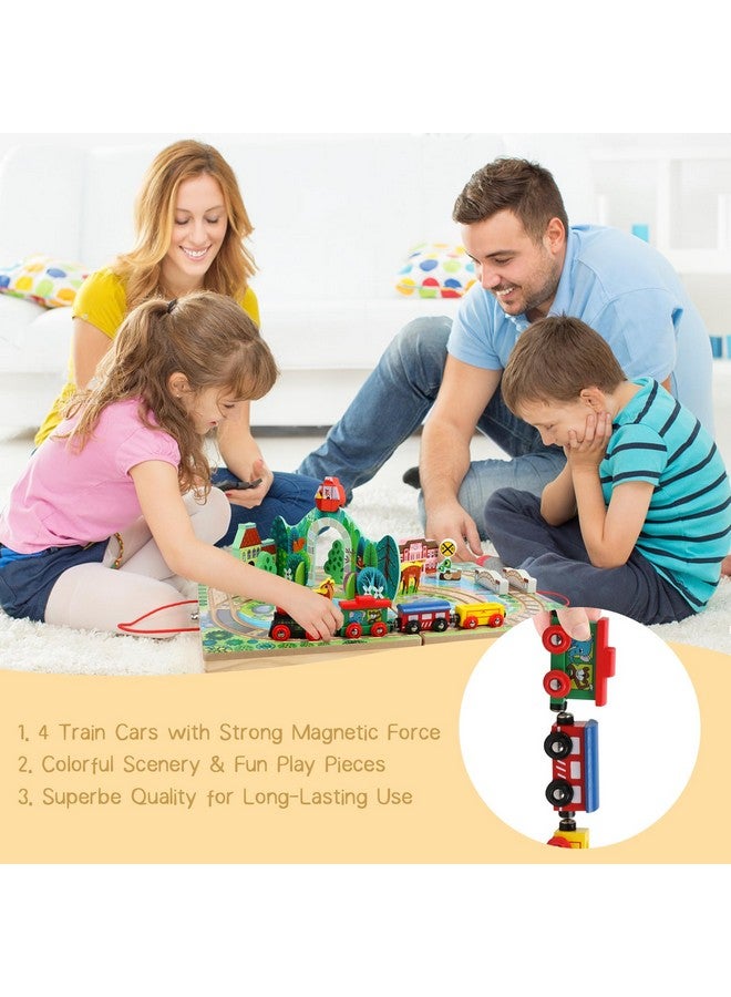 18 Piece Train Set For Toddlers Wooden Takealong Tabletop Railroad For Kids Age 3+ Portable Durable Train Tracks Train Toys With 4 Trains Bridge Play Pieces