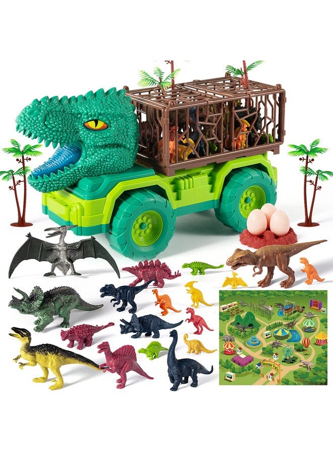 25 In 1 Tyrannosaurus Rex Dinosaur Carrier Truck Set Toddler Dinosaur Transport Car Toys For Kids 35 With Play Mat 18 Dino Figures Eggs Capture Dinosaurs Playset For 3 4 5 6 7+ Year Old