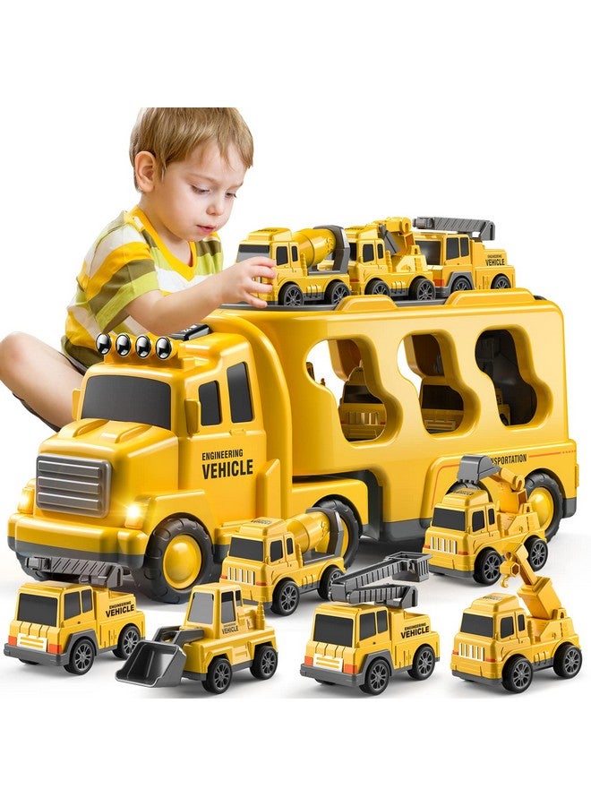 Construction Truck Toys Cars For Toddlers 35 7In1 Friction Power Vehicle Toy 3 4 5 6 Year Old Boys Carrier Transport Trucks Kids Years Car Set Age 39 Boys & Girls