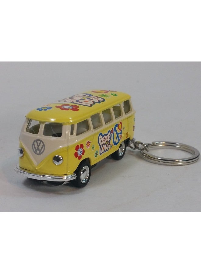 Yellow Classic 1962 Love & Peace Volkswagen (Hippie) Bus Keychain 1/64 Pastel Color Diecast Car