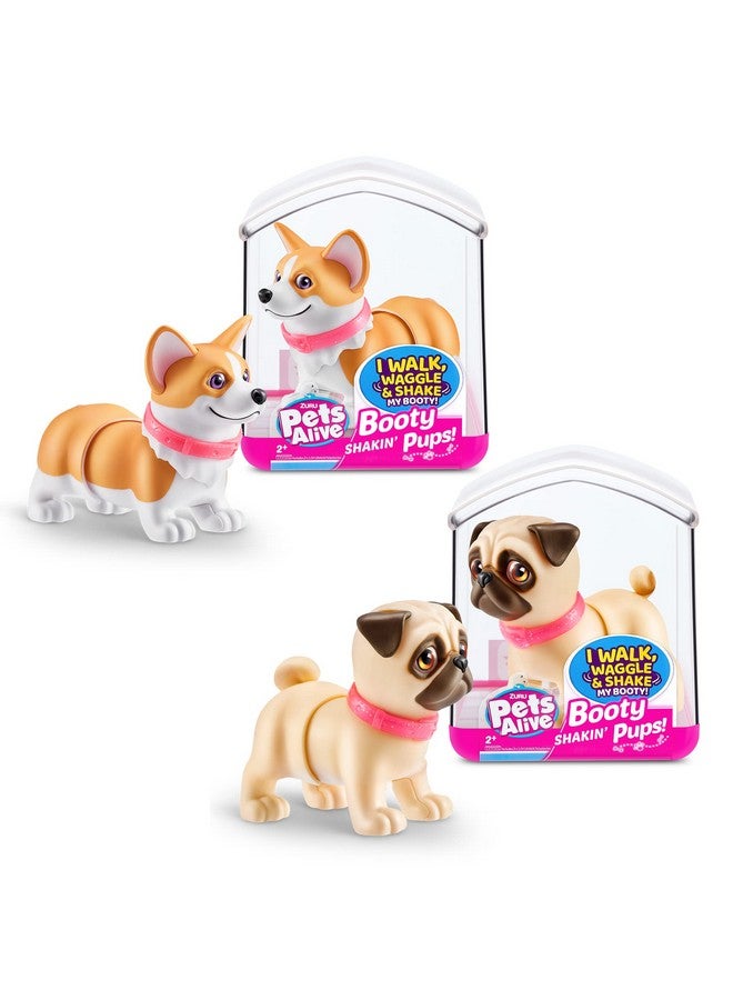 Booty Shakin' Pups (Corgi & Pug) By Zuru Interactive Mini Dog Toys That Walk Waggle And Booty Shake Electronic Puppy Toy For Kids And Girls (2 Pack)