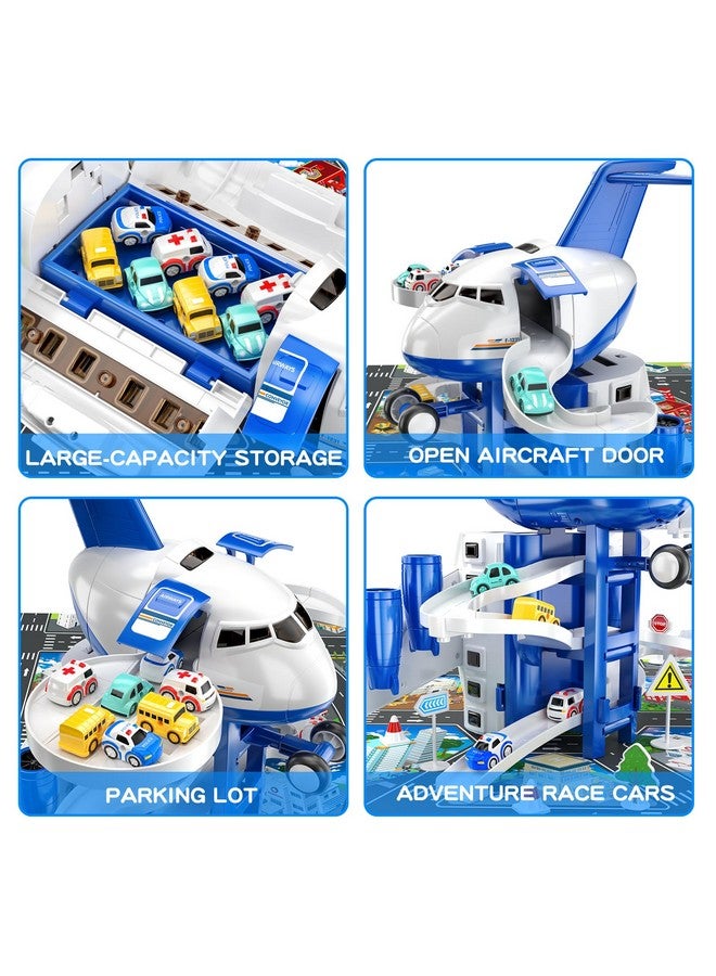 Kids Airplane Toys Race Track Car Toys For 3 4 5 6 7 Boys Transport Plane Adventure Car Toys For Toddler Age 26 With 8 City Cars Garage Parking Lot Playmat Birthday Gift For Girls