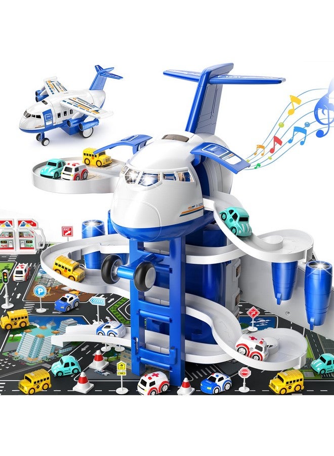 Kids Airplane Toys Race Track Car Toys For 3 4 5 6 7 Boys Transport Plane Adventure Car Toys For Toddler Age 26 With 8 City Cars Garage Parking Lot Playmat Birthday Gift For Girls