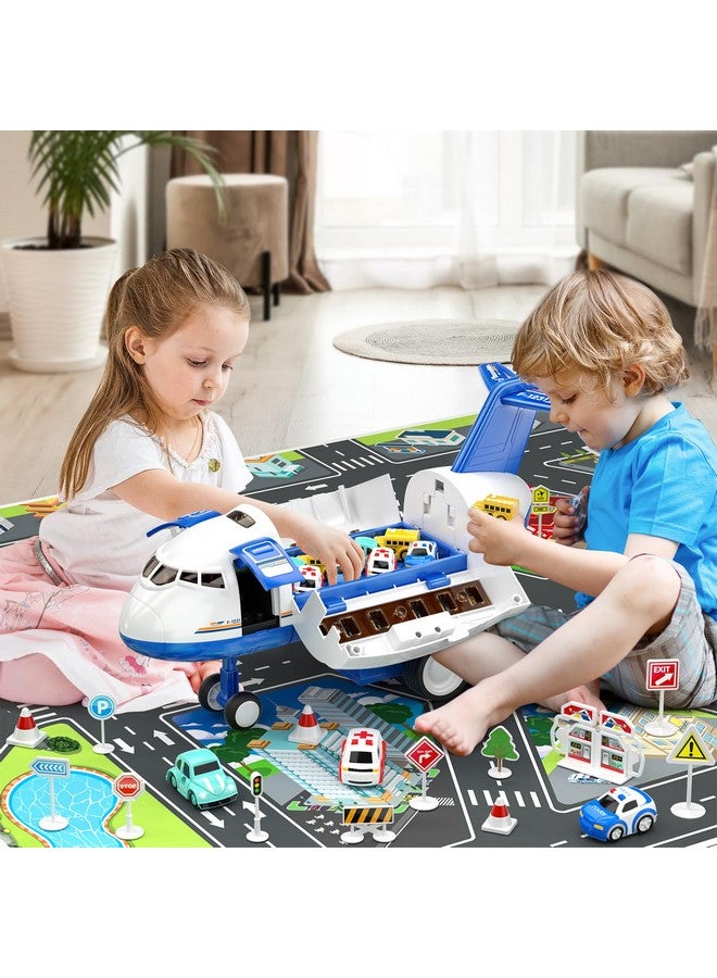 Kids Airplane Toys Race Track Car Toys For 3 4 5 6 7 Boys Transport Plane Adventure Car Toys For Toddler Age 26 With 8 City Cars Garage Parking Lot Playmat Birthday Gift For Girls