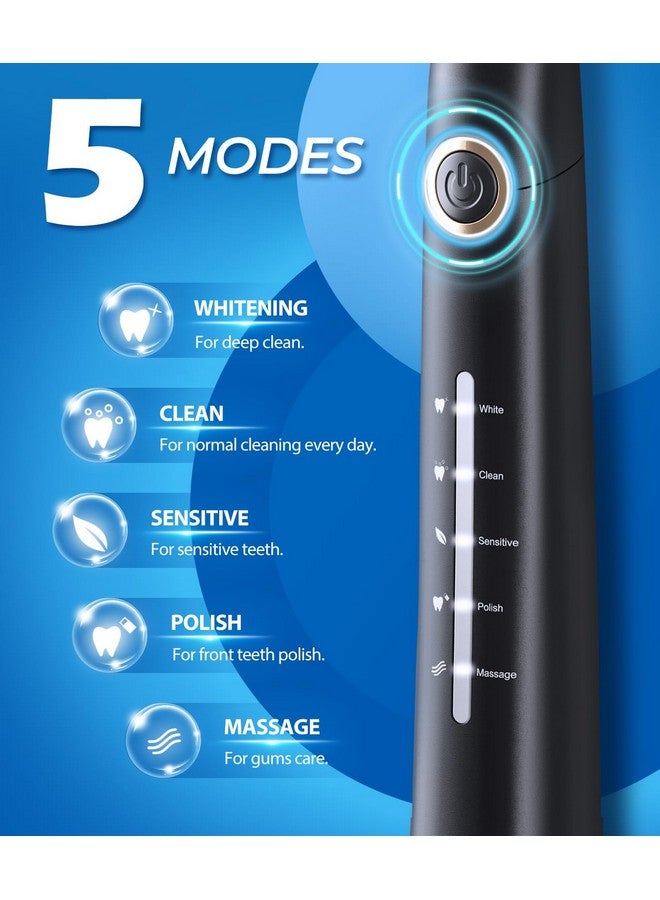 Sonic Electric Toothbrush For Adults Power Electric Toothbrush With 8 Brush Heads Travel Case 40000 Vpm Deep Clean 5 Modes Rechargeable Toothbrushes Fast Charge 4 Hours Last 30 Days Black