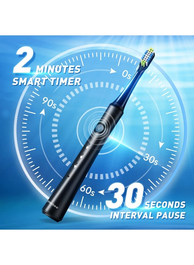 Eetheory Sonic Electric Toothbrush For Adults With Holder And 10 Brush Heads Rechargeable Sonic Toothbrush Fast 2 Hr Charge Last 35 Days 40000 Vpm And 3 Modes Black (Black)