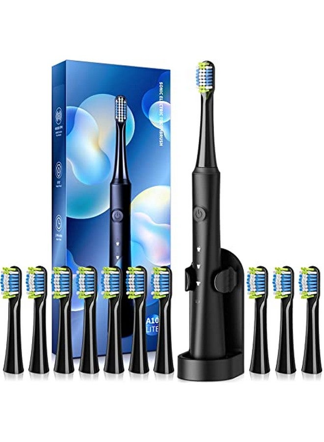 Eetheory Sonic Electric Toothbrush For Adults With Holder And 10 Brush Heads Rechargeable Sonic Toothbrush Fast 2 Hr Charge Last 35 Days 40000 Vpm And 3 Modes Black (Black)