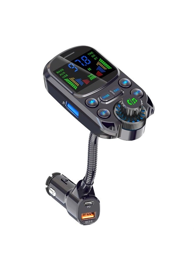 Bluetooth FM Transmitter for Car, Wireless Bluetooth 5.3 Radio Adapter Car Kit, 48W PD/ QC3.0 Dual USB Charging, Bass Sound, Hands Free Calling, Support TF Card & USB Drive