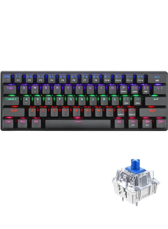 61keys RGB Backlit Wired Mechanical Gaming Keyboard, Mini Keyboard, Waterproof for PC/Mac Gamer