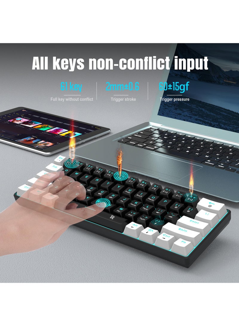 61 keys Wired 60% Arabic English Mechanical Gaming Keyboard Blue Switch Full Anti-ghosting Portable Mini Keyboard for Windows Laptop PC Mac