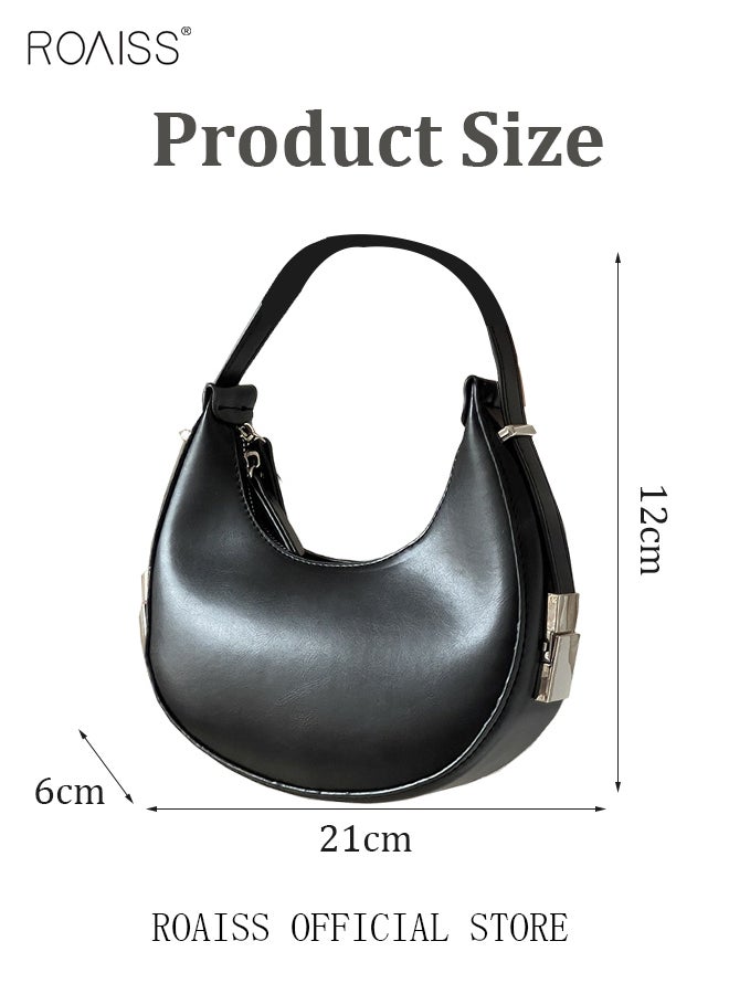 Women PU Leather Shoulder Bag Women Crescent Lock Clutch Bag Solid Color Design Fashionable and Versatile