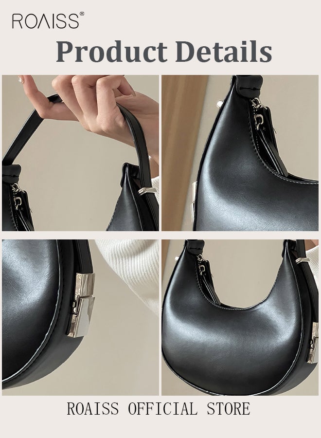 Women PU Leather Shoulder Bag Women Crescent Lock Clutch Bag Solid Color Design Fashionable and Versatile