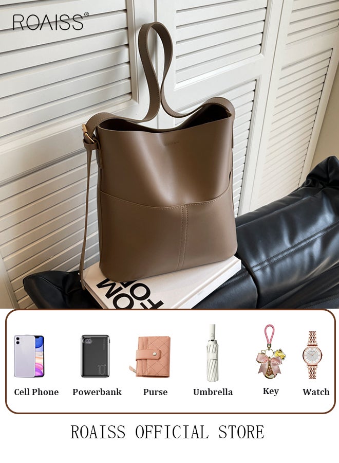 Women PU Leather Shoulder Bag Large Capacity Fashionable and Versatile Crossbody Bag Casual Daily Shoulder Bag Bucket Bag