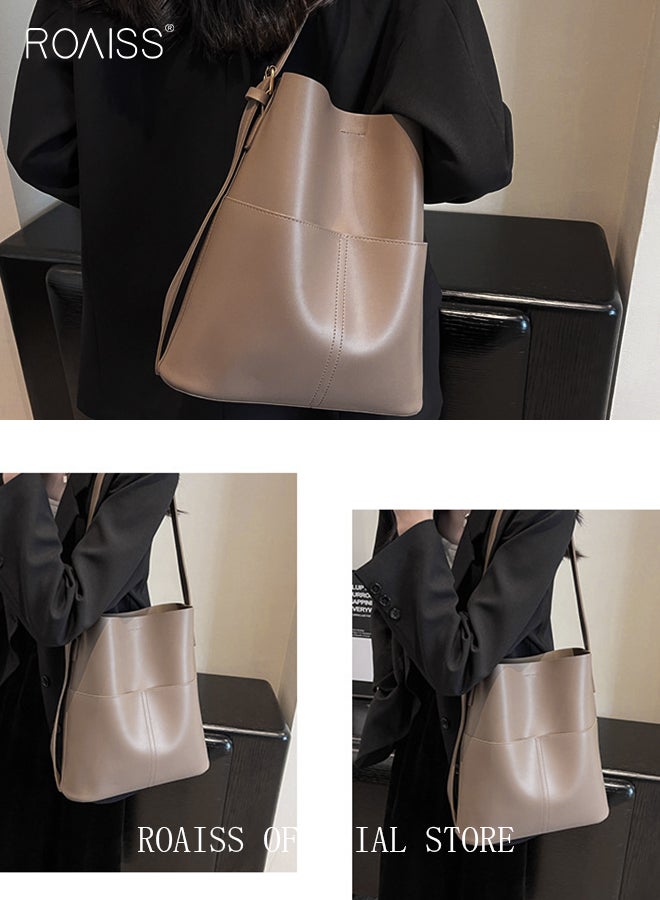 Women PU Leather Shoulder Bag Large Capacity Fashionable and Versatile Crossbody Bag Casual Daily Shoulder Bag Bucket Bag