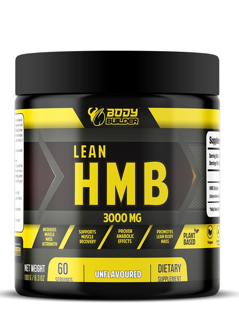 Body Builder Lean Hmb, Supports Muscle Recovery, Promotes Lean Body Mass, Increases Muscle Mass & Strength Unflavored, 60 Servings-180gm