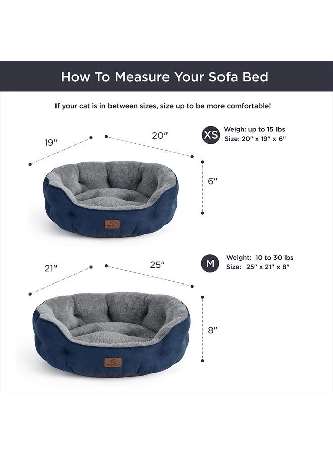 Dog Beds for Small Dogs - Round Cat Beds for Indoor Cats, Washable Pet Bed for Puppy and Kitten with Slip-Resistant Bottom, 20 Inches, Navy