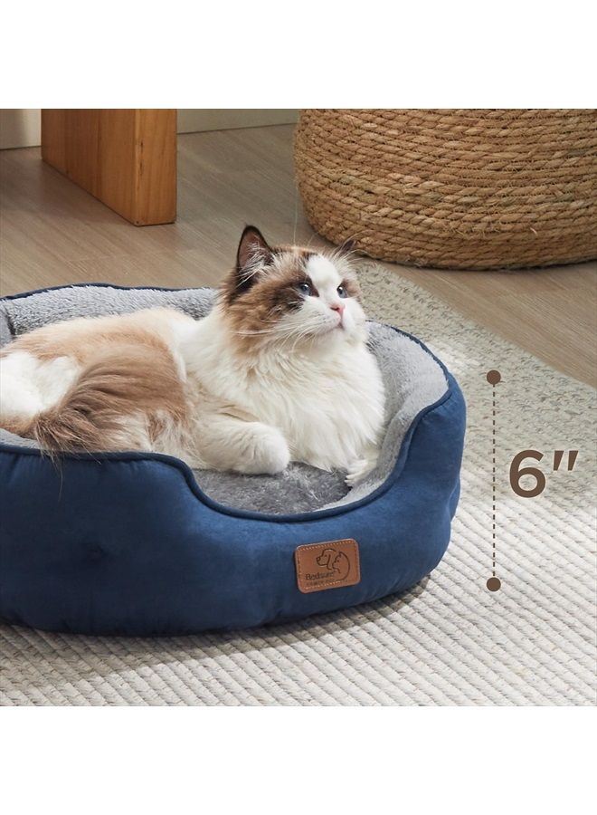 Dog Beds for Small Dogs - Round Cat Beds for Indoor Cats, Washable Pet Bed for Puppy and Kitten with Slip-Resistant Bottom, 20 Inches, Navy