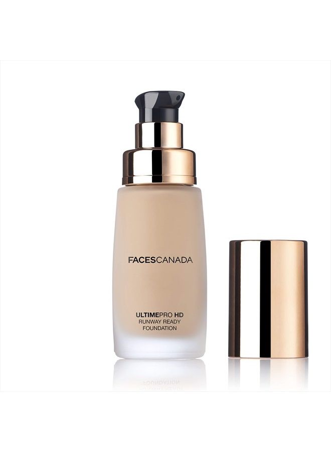 Faces Canada HD Runway Ready Foundation, Red Orange Extract & Gold particles, High Coverage, Oil-Free, Flawless Radiance, Vegan & Cruelty Free, Paraben Free, Ivory 01 (Beige), 1.01 Fl Oz