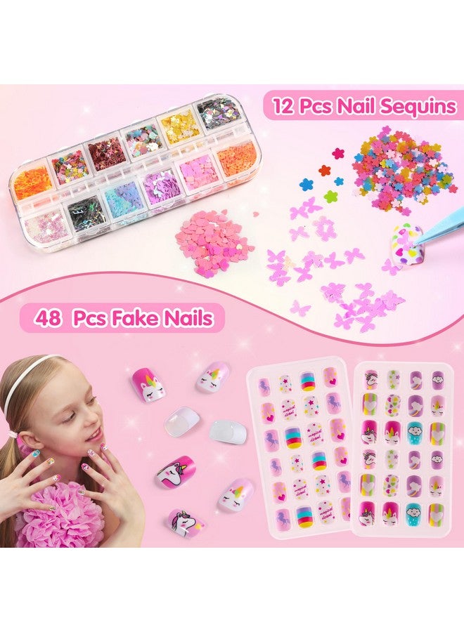 Kids Nail Polish Set For Girls 20 Pcs Kids Nail Art Kit With Non Toxic Nail Polish For Kids Girls/ Glitter Powder/ Sticky Fake Nail/ Nail File For Girls Slumber Party Age 612