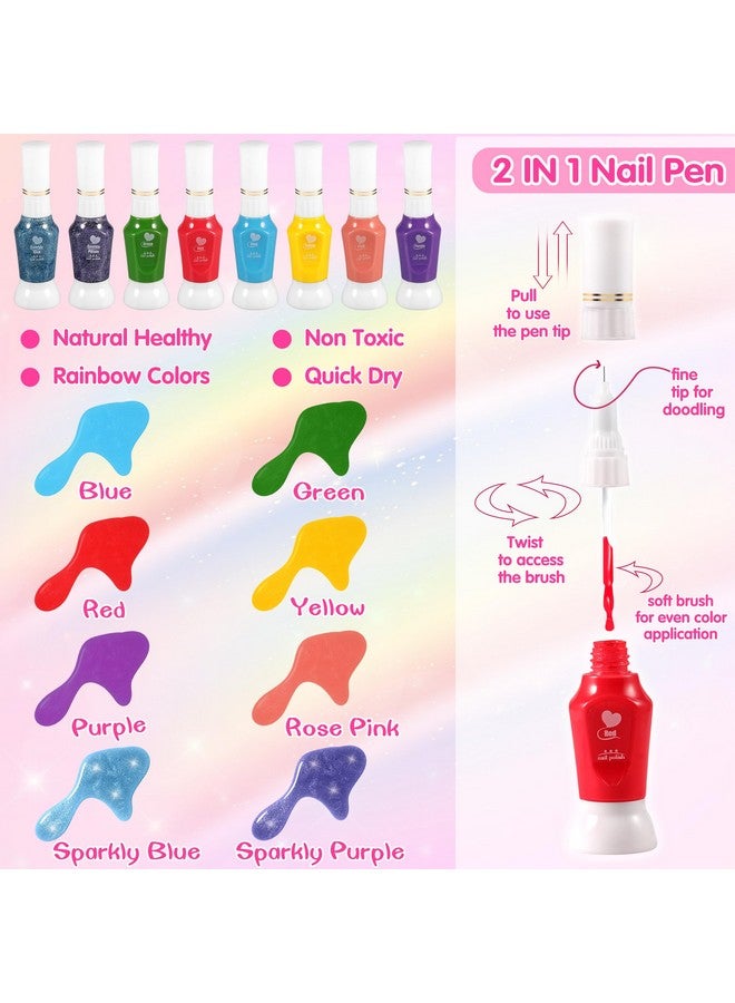 Kids Nail Polish Set For Girls 20 Pcs Kids Nail Art Kit With Non Toxic Nail Polish For Kids Girls/ Glitter Powder/ Sticky Fake Nail/ Nail File For Girls Slumber Party Age 612