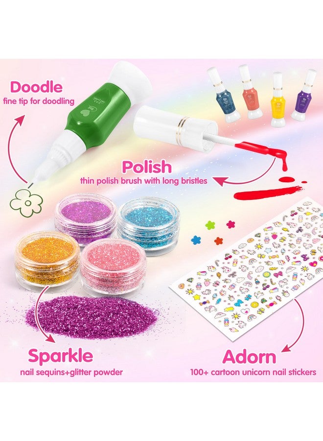 Kids Nail Polish Set For Girls 20 Pcs Kids Nail Art Kit With Non Toxic Nail Polish For Kids Girls/ Glitter Powder/ Sticky Fake Nail/ Nail File For Girls Slumber Party Age 612