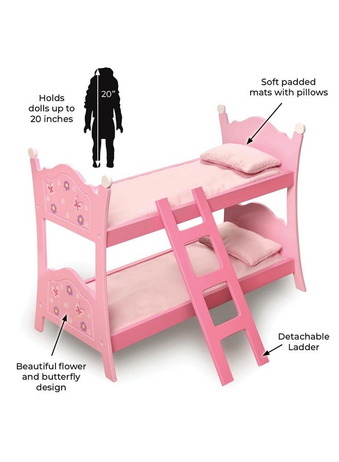 Toy Blossoms And Butterflies Doll Bunk Bed With Ladder And Bedding For 20 Inch Dolls Pink