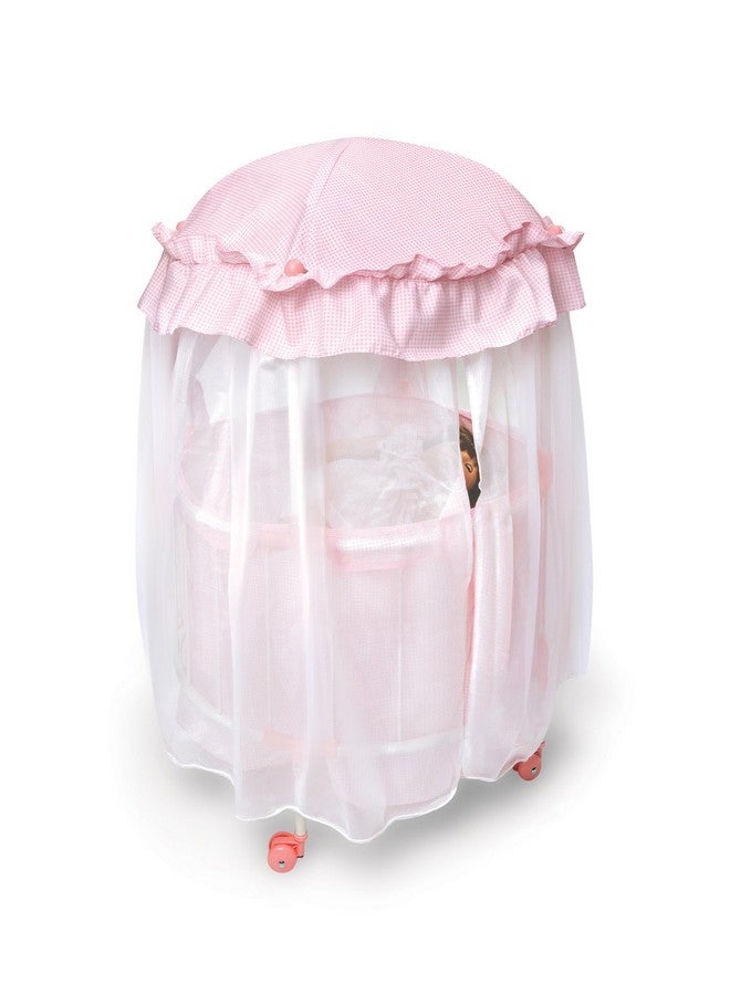 Toy Royal Pavilion Round Doll Bed With Canopy And Bedding For 18 Inch Dolls Pink/White