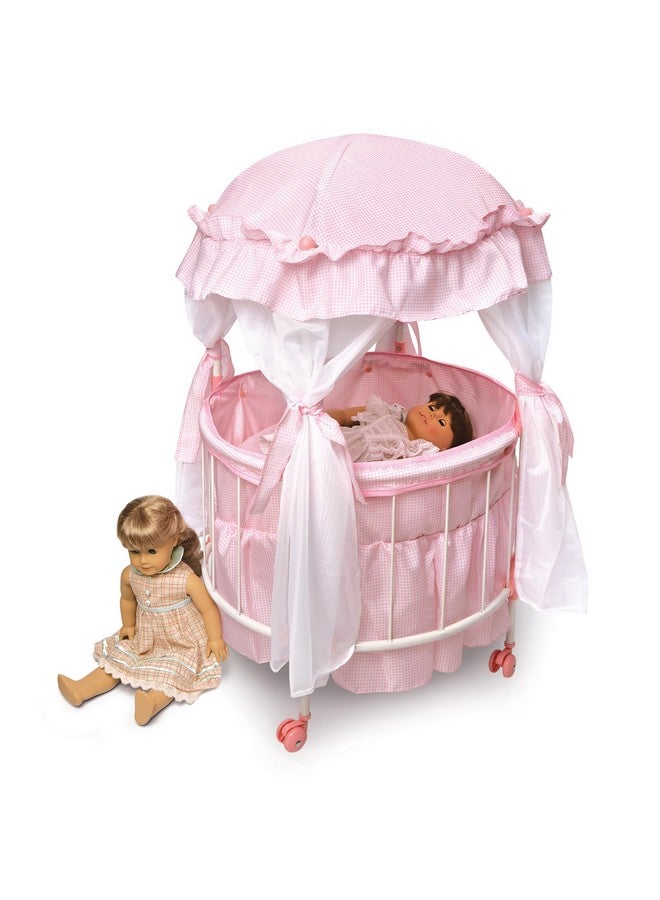 Toy Royal Pavilion Round Doll Bed With Canopy And Bedding For 18 Inch Dolls Pink/White