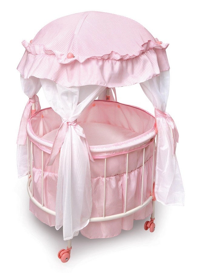Toy Royal Pavilion Round Doll Bed With Canopy And Bedding For 18 Inch Dolls Pink/White
