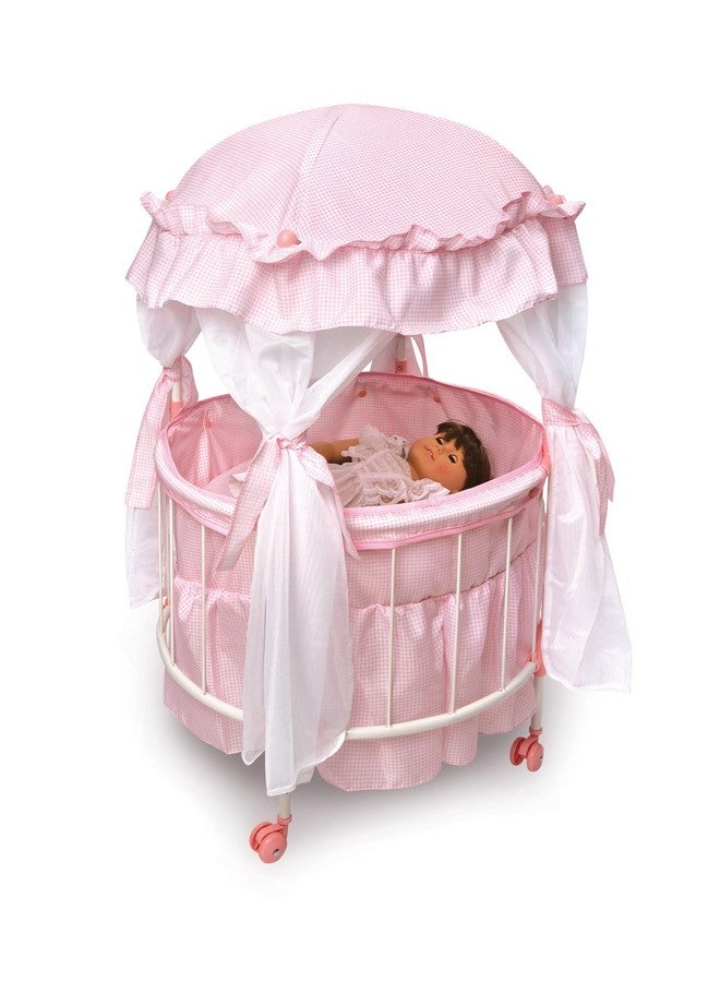 Toy Royal Pavilion Round Doll Bed With Canopy And Bedding For 18 Inch Dolls Pink/White