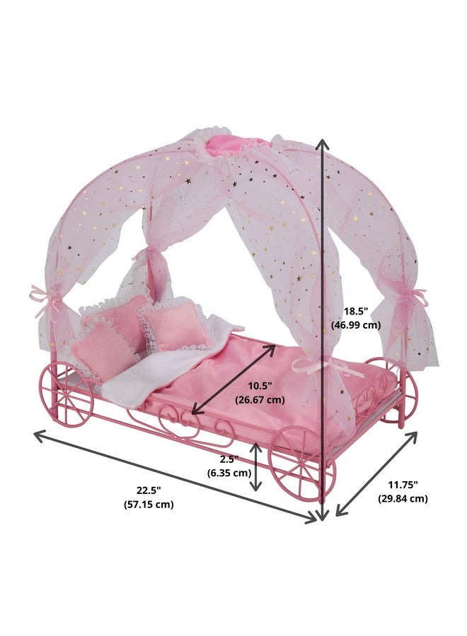 Toy Royal Doll Carriage Bed With Canopy Bedding And Led Lights For 18 Inch Dolls Pink/Stars
